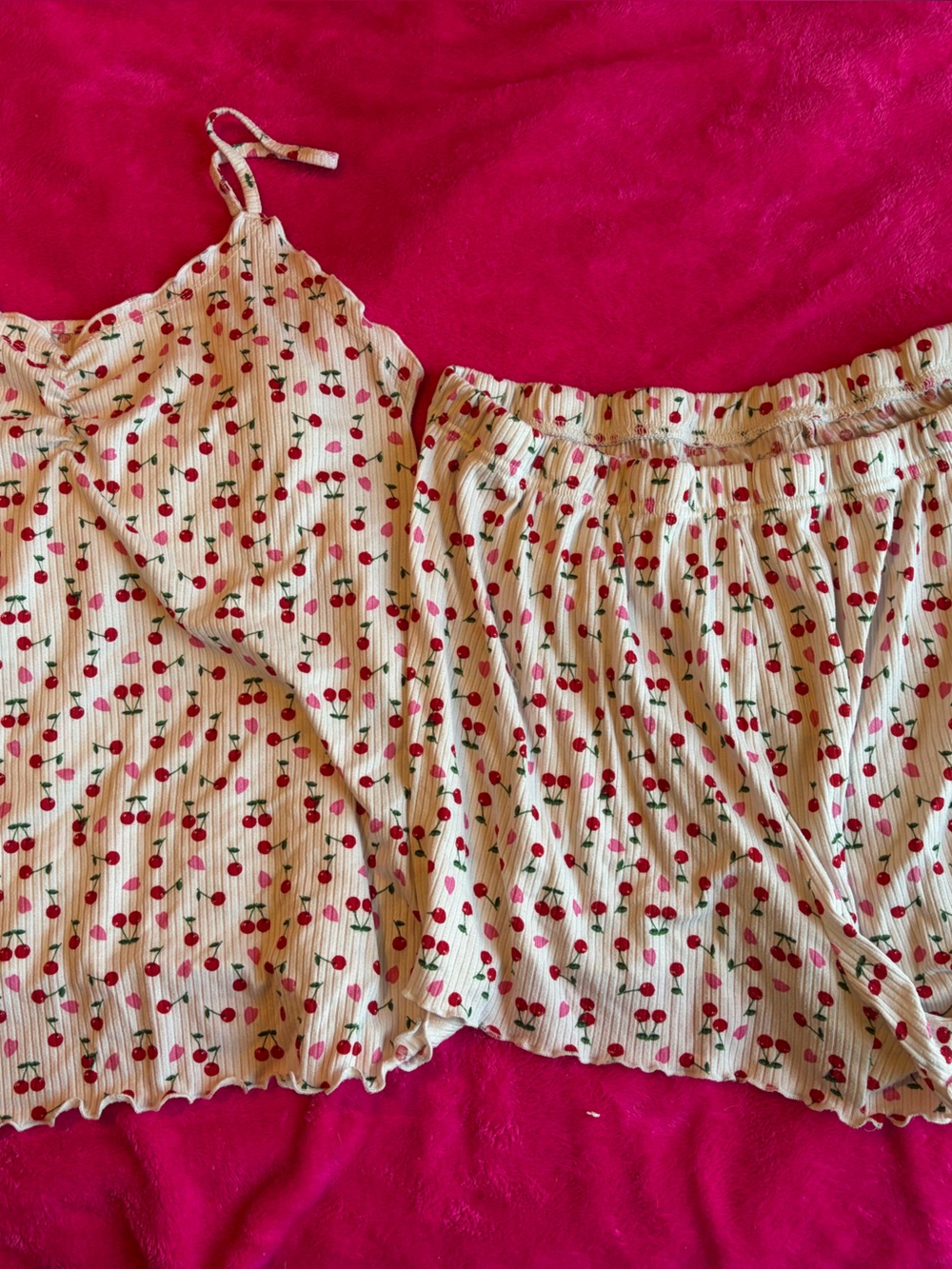 Cream Cherry-Print Cami and Shorts Set